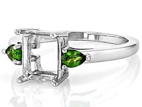 Semi-Mount 9x7 Emerald Cut Rhodium Plated Sterling Silver Ring with Chrome Diopside Accent 0.21Ctw - Size 7