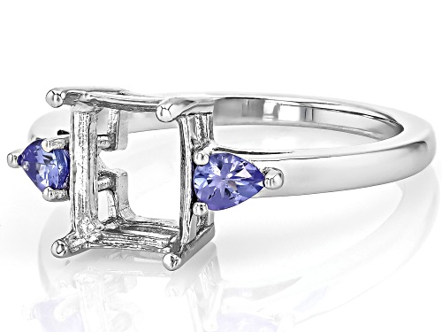 Semi-Mount 9x7mm Emerald Cut Rhodium Plated Sterling Silver Ring with Tanzanite Accent 0.26Ctw - Size 9