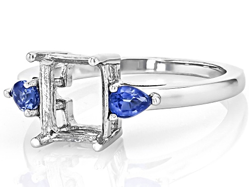 Semi-Mount 9x7mm Emerald Cut Rhodium Plated Sterling Silver Ring with Kyanite Accent 0.32Ctw - Size 6