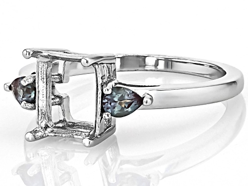 Semi-Mount 9x7mm Emerald Cut Rhodium Plated Sterling Silver Ring with Synthetic Alexandrite Accent - Size 8