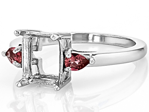 Semi-Mount 9x7 Emerald Cut Rhodium Plated Sterling Silver Ring with Pink Tourmaline Accent 0.20Ctw - Size 10