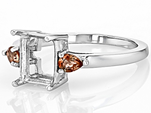 Semi-Mount 9x7mm Emerald Cut Rhodium Plated Sterling Silver Ring with Andalusite Accent 0.26Ctw - Size 10