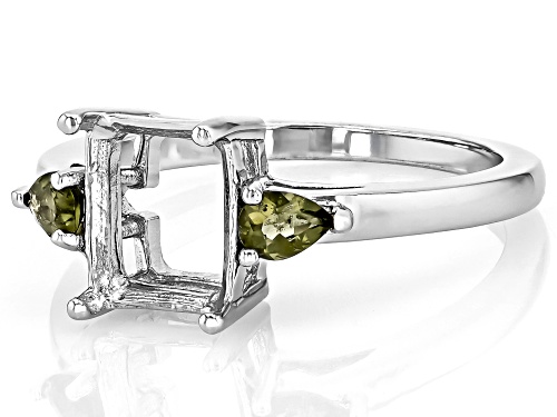 Semi-Mount 9x7mm Emerald Cut Rhodium Plated Sterling Silver Ring with Moldavite Accent 0.32Ctw - Size 6