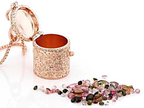 Timna Jewelry Collection™  4.31ctw Multi-Color Mixed Gemstones Copper Prayer Box With Chain