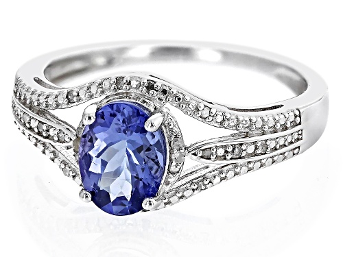 1.10ct Oval Tanzanite With 0.07ctw White Diamond Accent Rhodium Over Sterling Silver Ring - Size 7