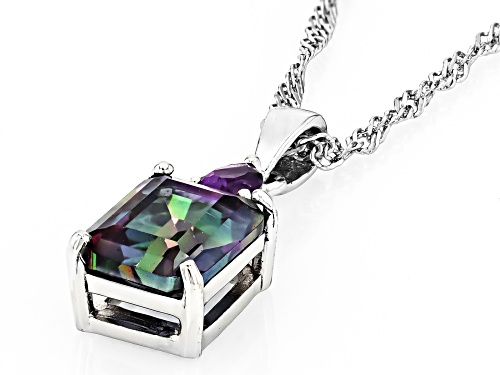 Mystic Fire® Green Topaz and Amethyst Accent Rhodium Over Sterling Silver Pendant