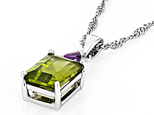 Peridot and Amethyst Accent Rhodium Over Sterling Silver Pendant