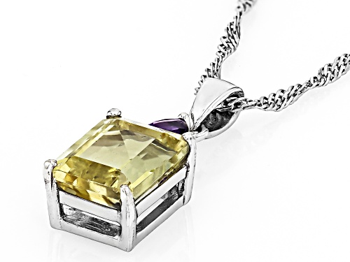 Yellow Apatite and amethyst Accent Rhodium Over Sterling Silver Pendant