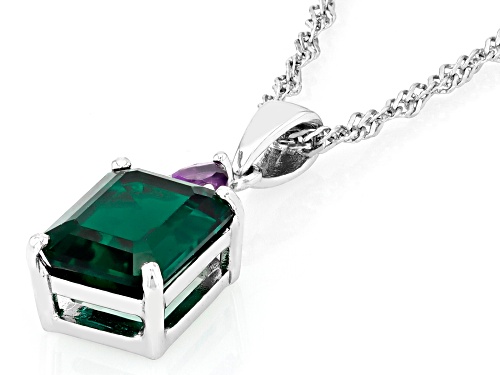 Lab Created Emerald and Amethyst Accent Rhodium Over Sterling Silver Pendant