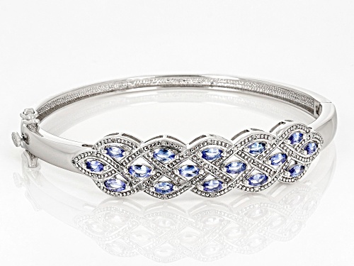 1.79ctw Marquise Tanzanite With .08ctw White Diamond Accent Sterling Silver Hinged Bangle Bracelet - Size 7.25