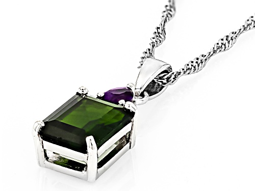 Chrome Diopside and Amethyst Accent Rhodium Over Sterling Silver Pendant