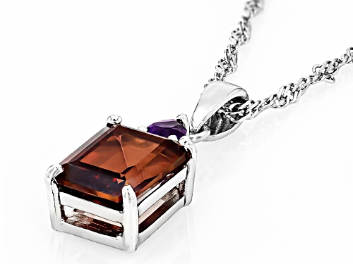 Red Labradorite and Amethyst Accent Rhodium Over Sterling Silver Pendant