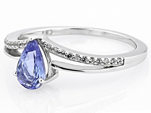 Tanzanite with White Zircon Rhodium Over Sterling Silver Ring - Size 8