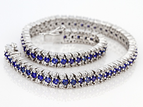 Lab Created Blue Sapphire & Lab Created White Sapphire Rhodium Over Sterling Silver Bracelet 6.09ctw - Size 7.25