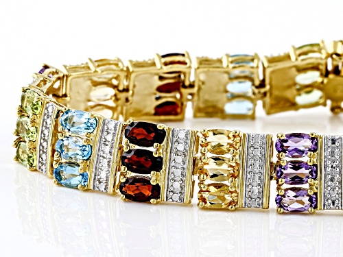 14.95ctw Oval Multi Gem With Diamond Accent 18k Yellow Gold Over Silver Two-Tone Bracelet - Size 7.25