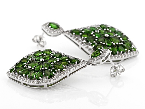 Chrome Diopside with white zircon rhodium over sterling silver earrings 12.08CTW