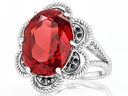 Padparadscha Sapphire and Black Spinel Rhodium Over Sterling Silver Ring 10.08CTW - Size 8