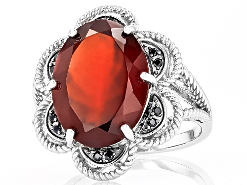 Hessonite Garnet and Black Spinel Rhodium Over Sterling Silver Ring 8.87CTW - Size 8