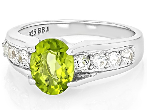 Green Peridot and White Topaz Rhodium Over Sterling Silver Ring 2.36CTW - Size 9