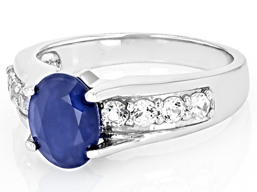 Natural Diffused Blue Sapphire and White Topaz Rhodium Over Sterling Silver Ring 2.57CTW - Size 7