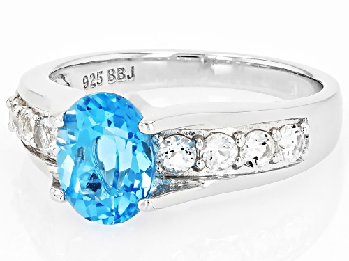 Swiss Blue Topaz with White Topaz Rhodium Over Sterling Silver Ring 2.52CTW - Size 8