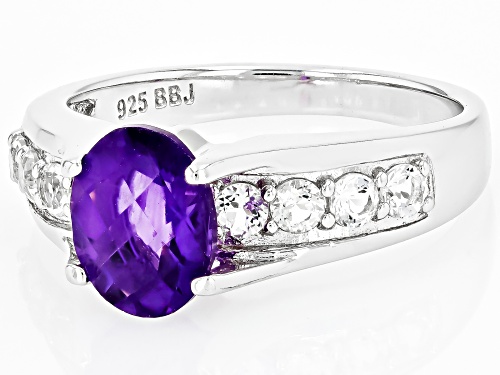 Purple Amethyst with White Topaz Rhodium Over Sterling Silver Ring 2.14CTW - Size 9