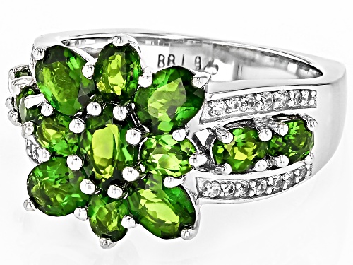 Green Chrome Diopside and White Zircon Rhodium Over Sterling Silver Ring 3.20CTW - Size 7