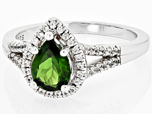 Chrome Diopside and White Zircon Rhodium Over Sterling Silver Ring 1.29CTW - Size 9