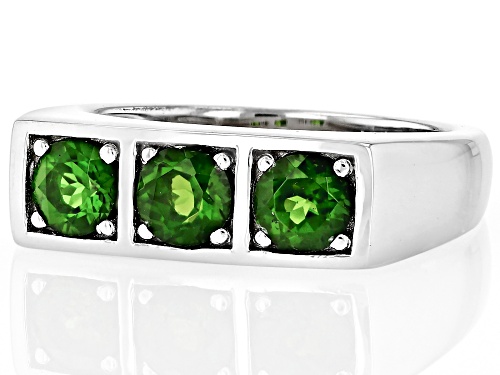 Round Green Chrome Diopside Rhodium Over Sterling Silver Ring 1.44CTW - Size 13
