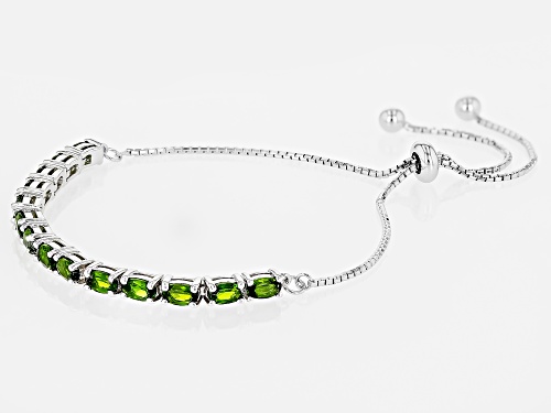 Green Chrome Diopside Rhodium Over Sterling Silver Adjustable Bracelet 3CTW
