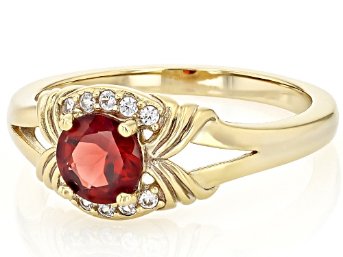 Red Garnet & White Zircon 18K Yellow Gold Over Sterling Silver Ring 1.04Ctw - Size 7