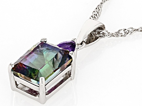 Mystic Fire® Green Topaz & Amethyst Rhodium Over Sterling Silver Pendant with Chain