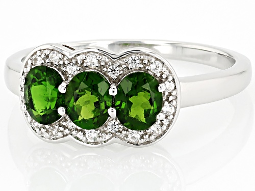 Chrome Diopside & White Zircon Rhodium Over Sterling Silver Ring 1.00Ctw - Size 7
