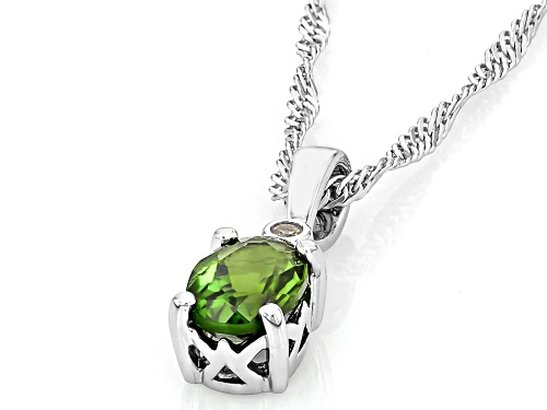 Chrome Diopside & White Zircon Rhodium Over Sterling Silver Pendant with Chain 0.72Ctw