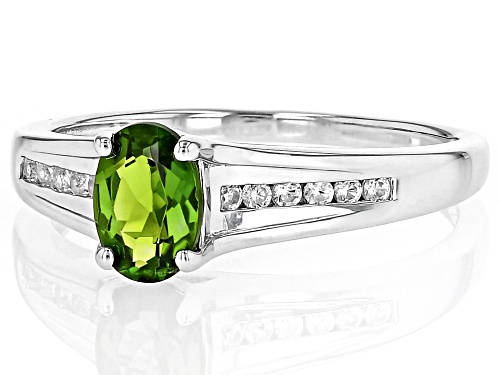 Chrome Diopside & White Zircon Rhodium Over Sterling Silver Ring 0.90Ctw - Size 7