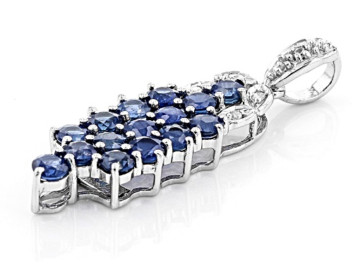 Exotic Jewelry Bazaar™1.91ctw Round Kanchanaburi Sapphire & .03ctw Zircon Silver Pendant W/ Chain