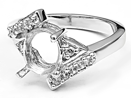 Semi-mount 9x7mm Sterling Silver Ring with 0.17ctw White Zircon Accent - Size 7