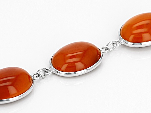 16x12mm Oval Cabochon Orange Carnelian Sterling Silver Bracelet - Size 7.25
