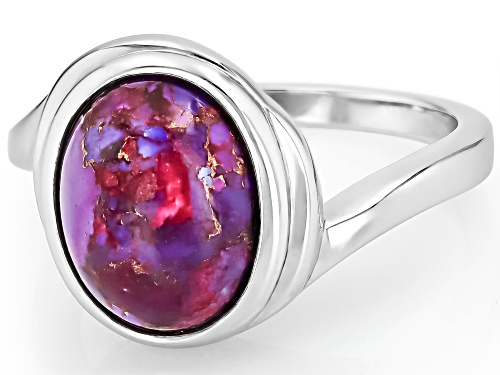 Purple Turquoise Oval 11x9mm Rhodium over Sterling Silver Solitaire Ring - Size 10
