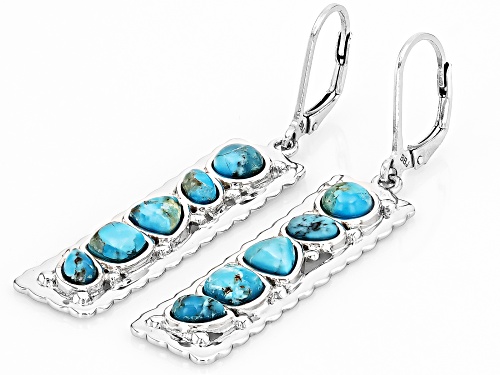 Turquoise 5x3mm and 5mm Rhodium Over Sterling Silver Earrings