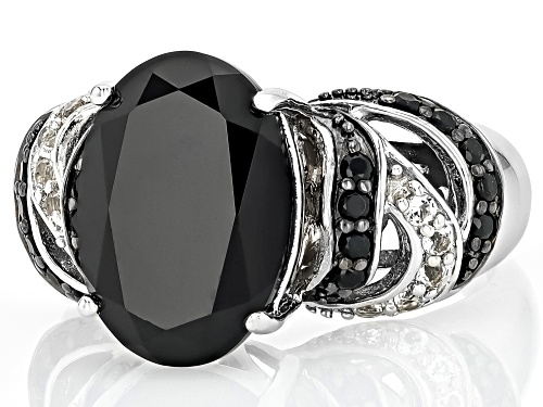 Black Spinel & White Topaz Rhodium Over Sterling Silver Ring 6.26Ctw - Size 7