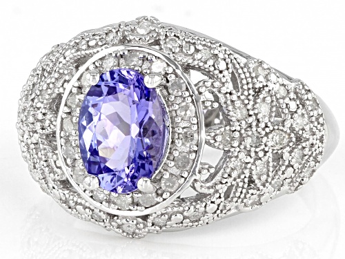0.96ctw Tanzanite And 0.31ctw White Diamond Rhodium Over Sterling Silver Ring - Size 9