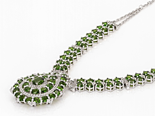 12.49ctw Chrome Diopside with 2.41ctw White Zircon Rhodium Over Silver Necklace