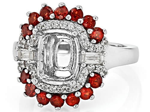 Semi-Mount Red Garnet Rhodium Over Sterling Silver Ring - Size 8