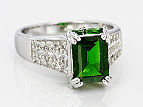 Chrome Diopside & White Zircon Rhodium Over Sterling Silver Ring 3.65Ctw - Size 8