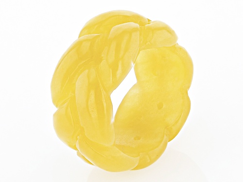 Yellow Carved Jade Band Ring - Size 8