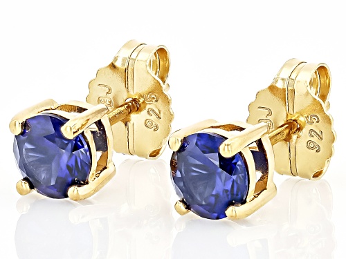 Lab Created Blue Sapphire Round 6mm 18K Yellow Gold Over Sterling Silver Stud Earrings 1.82ctw