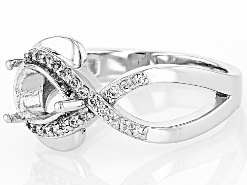 Semi-Mount Pear 9x6mm Rhodium Over Sterling Silver Ring with Zircon Accent 0.2Ctw - Size 8.5