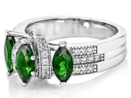 Chrome Diopside Marquise 8x4mm with White Zircon Rhodium Over Sterling Silver Ring 1.67ctw - Size 8