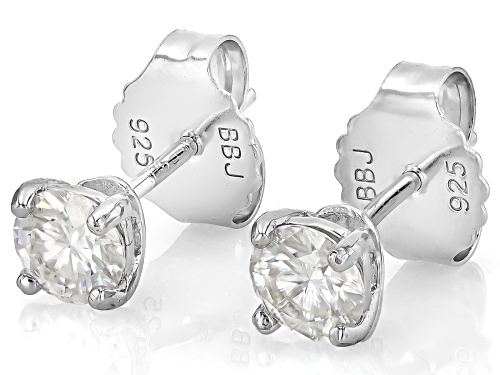 Moissanite Round 5mm Rhodium Over Sterling Silver Stud Earrings 0.70ctw